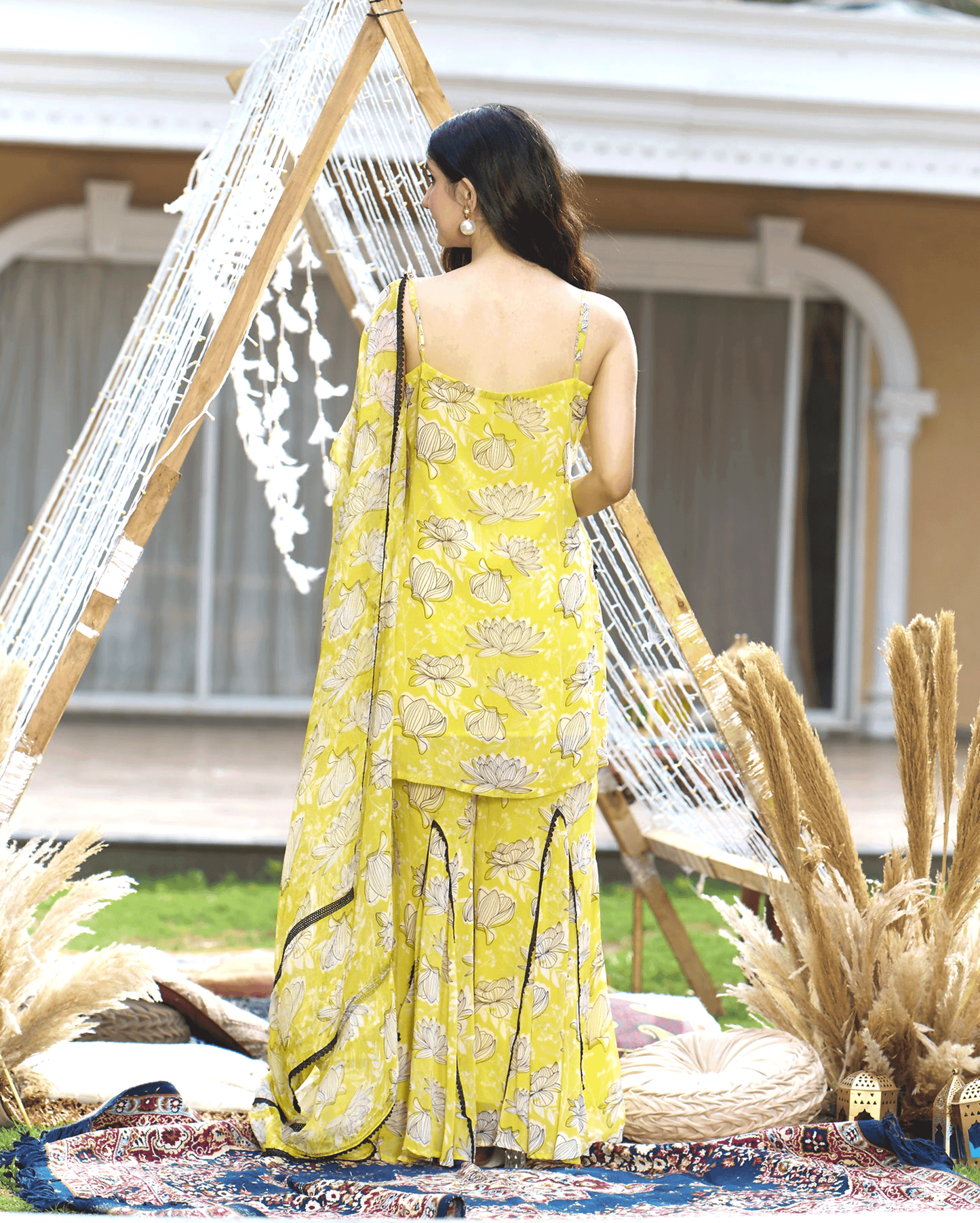 Emin Yellow Printed Georgette Sharara Set My Store