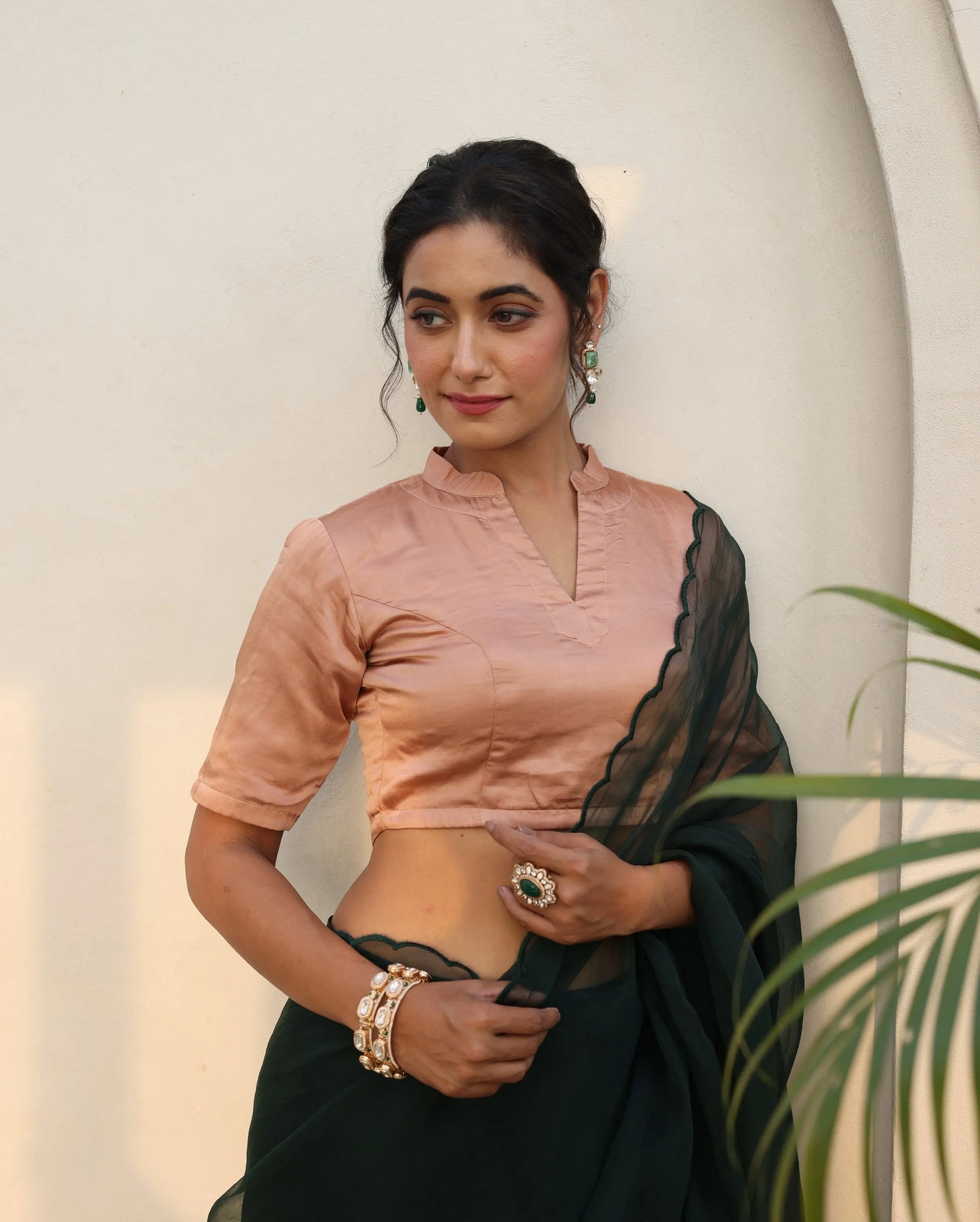 Sharvya Nude Brown Satin Blouse My Store