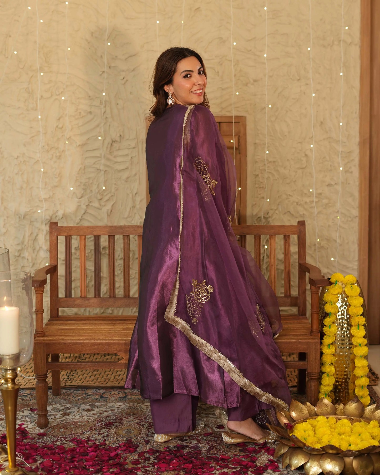 Jhilmil Purple Solid Tissue Suit Set My Store