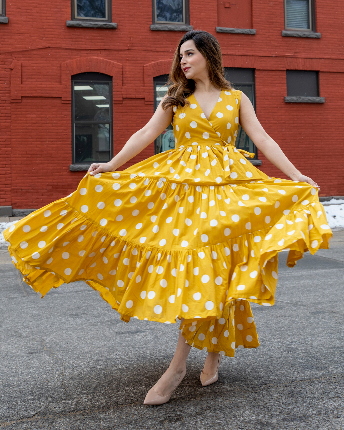Yellow Daffy Polka Cotton Dress Quick Cart