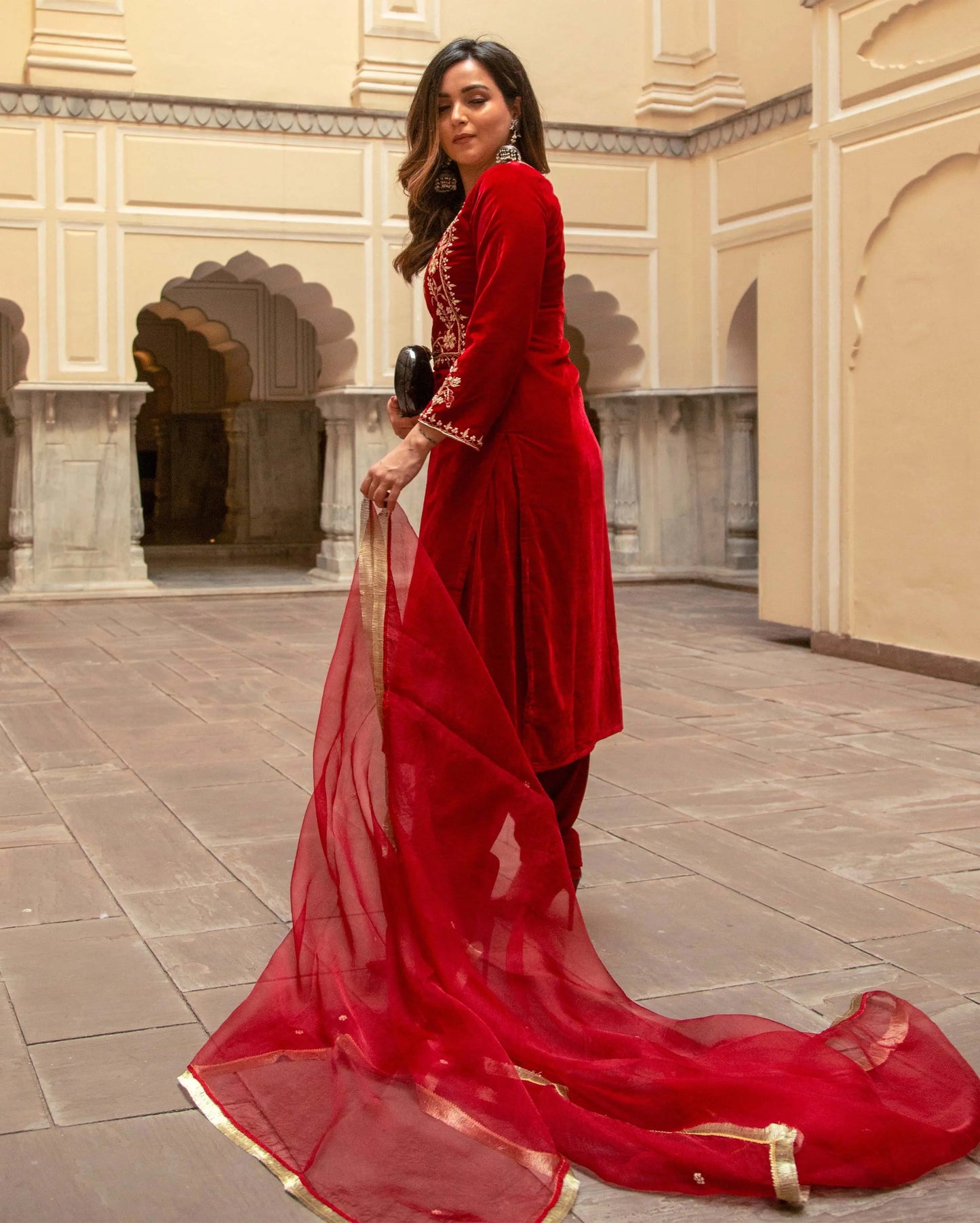 Red Rythm Velvet Handcrafted Suit Set My Store