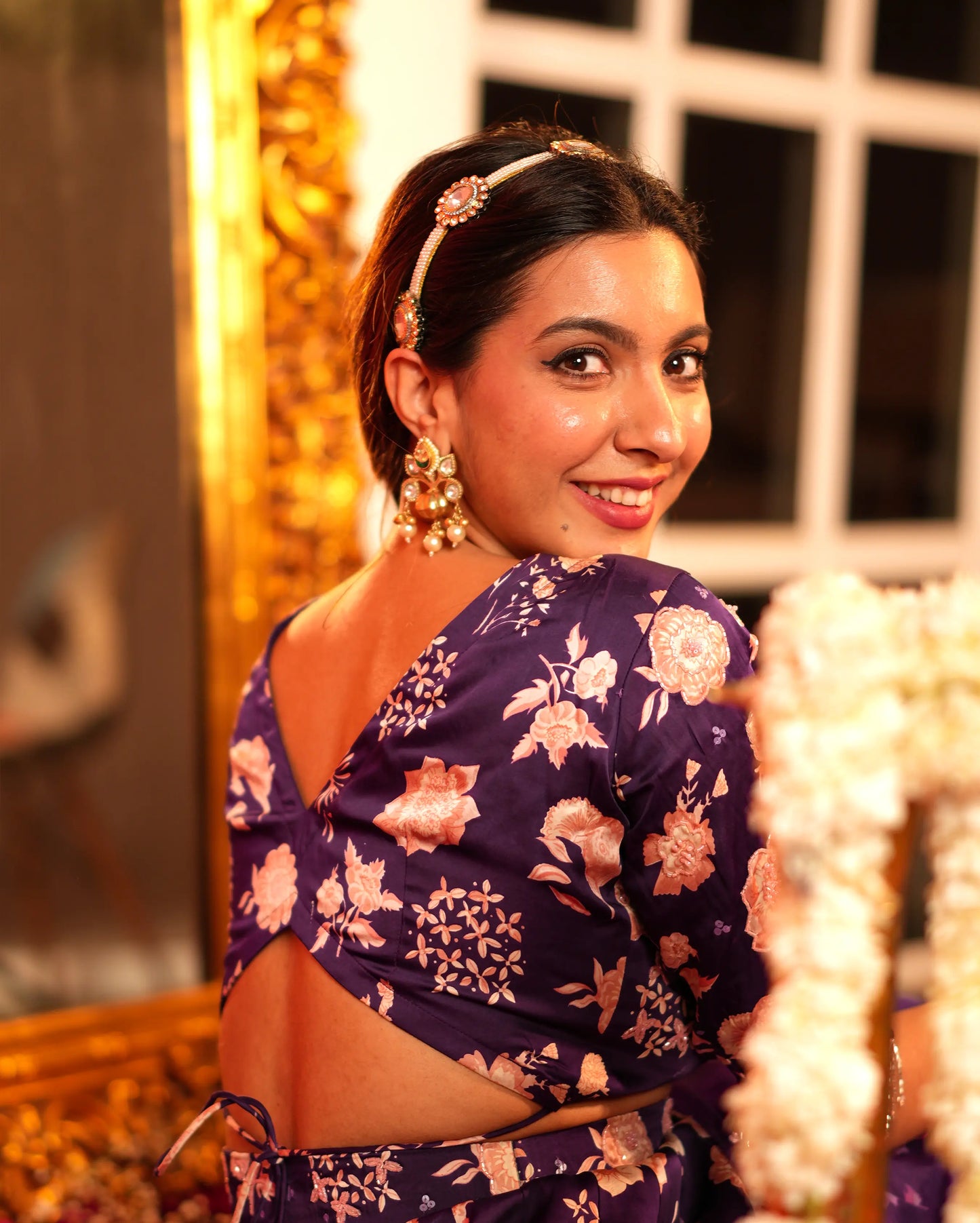 Nandani Purple Printed Satin Lehenga Set My Store