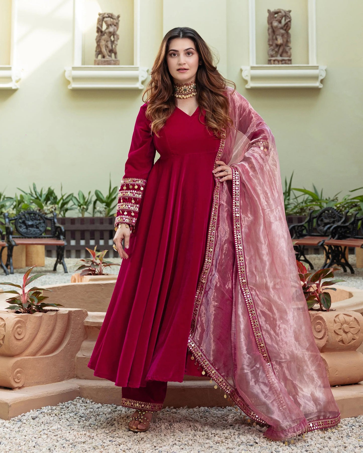 Dilkash Pink Solid Velvet Suit Set My Store