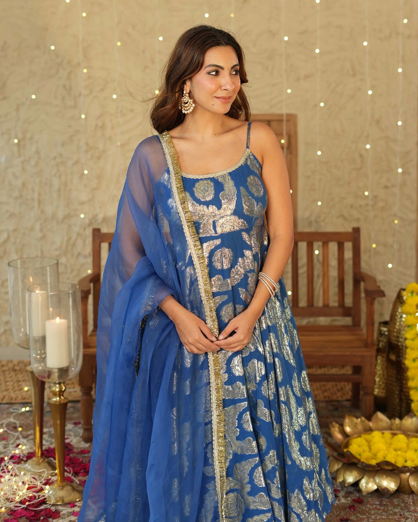Vrinda Blue Jacquard Suit Set My Store