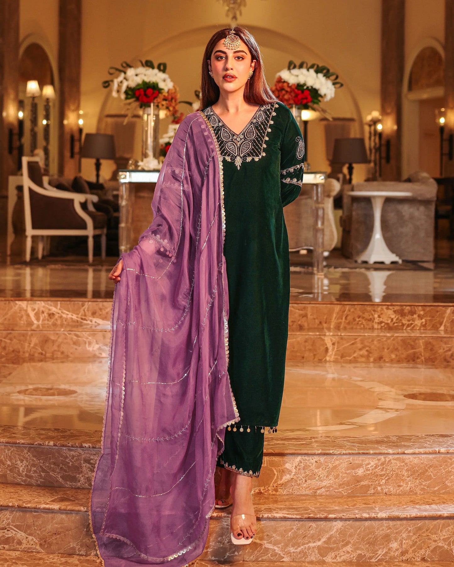 Alaric Green Embroidered Velvet Suit Set My Store