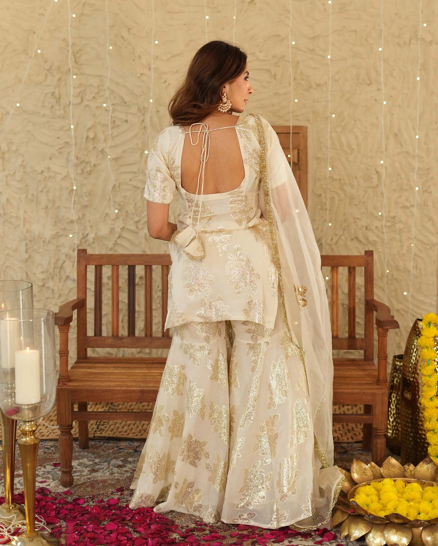 Shubh White Jacquard Sharara Set My Store