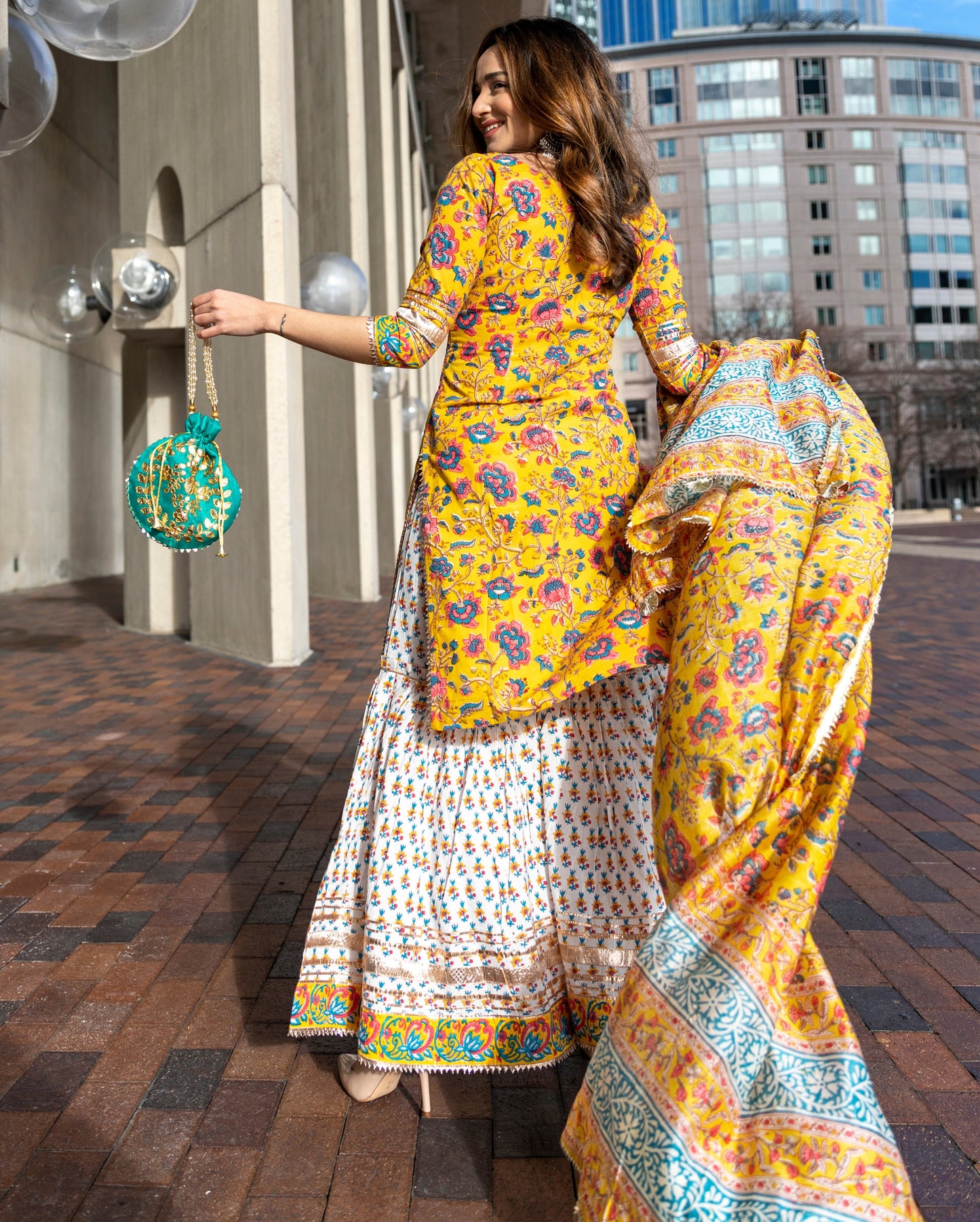 Yellow Goldfinch Handblock Sharara Set My Store