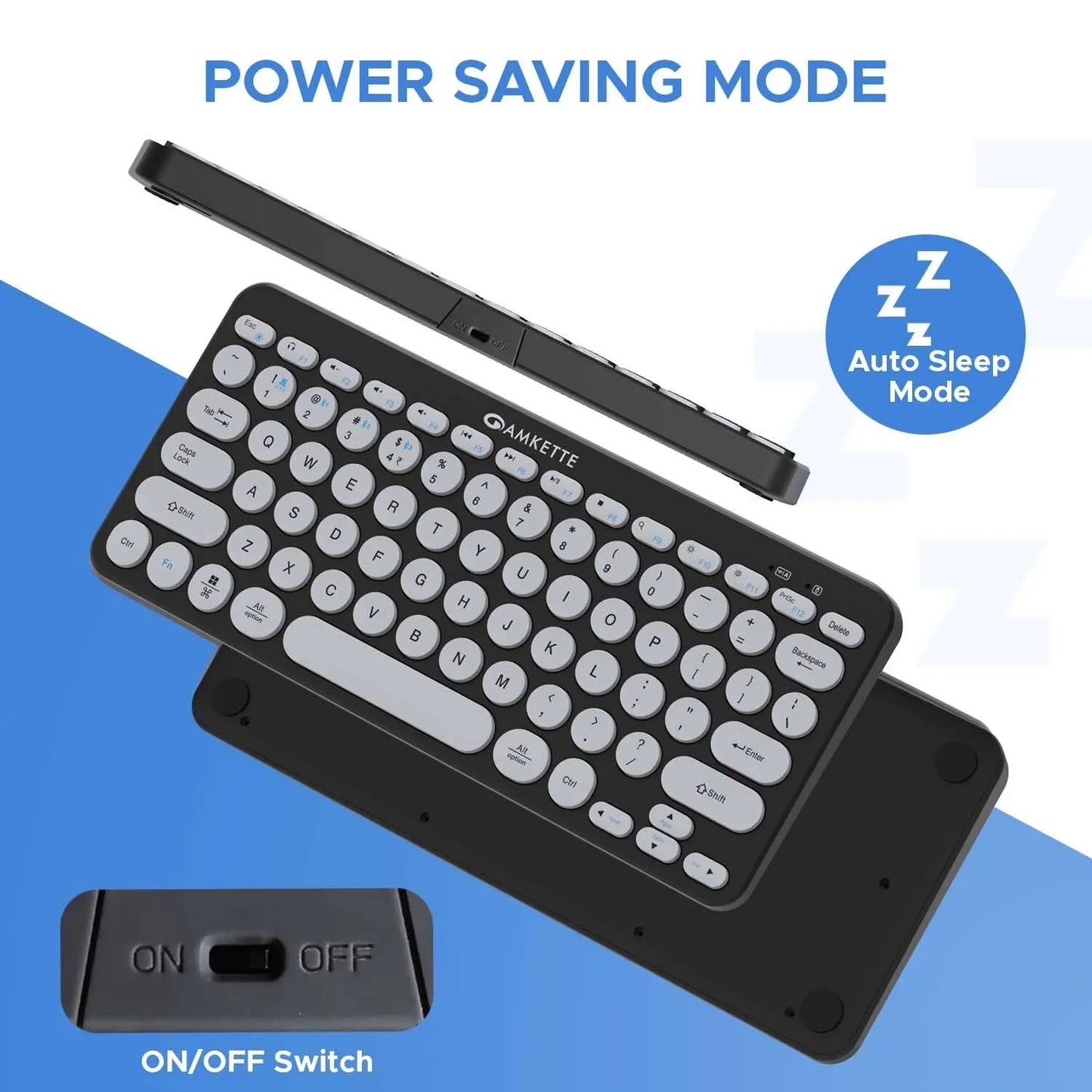 Amkette Optimus BT 4 in 1 Multi Device Wireless Keyboard Bluetooth Access for Windows, MacOs, Android and iOS, Dual OS Layout Black