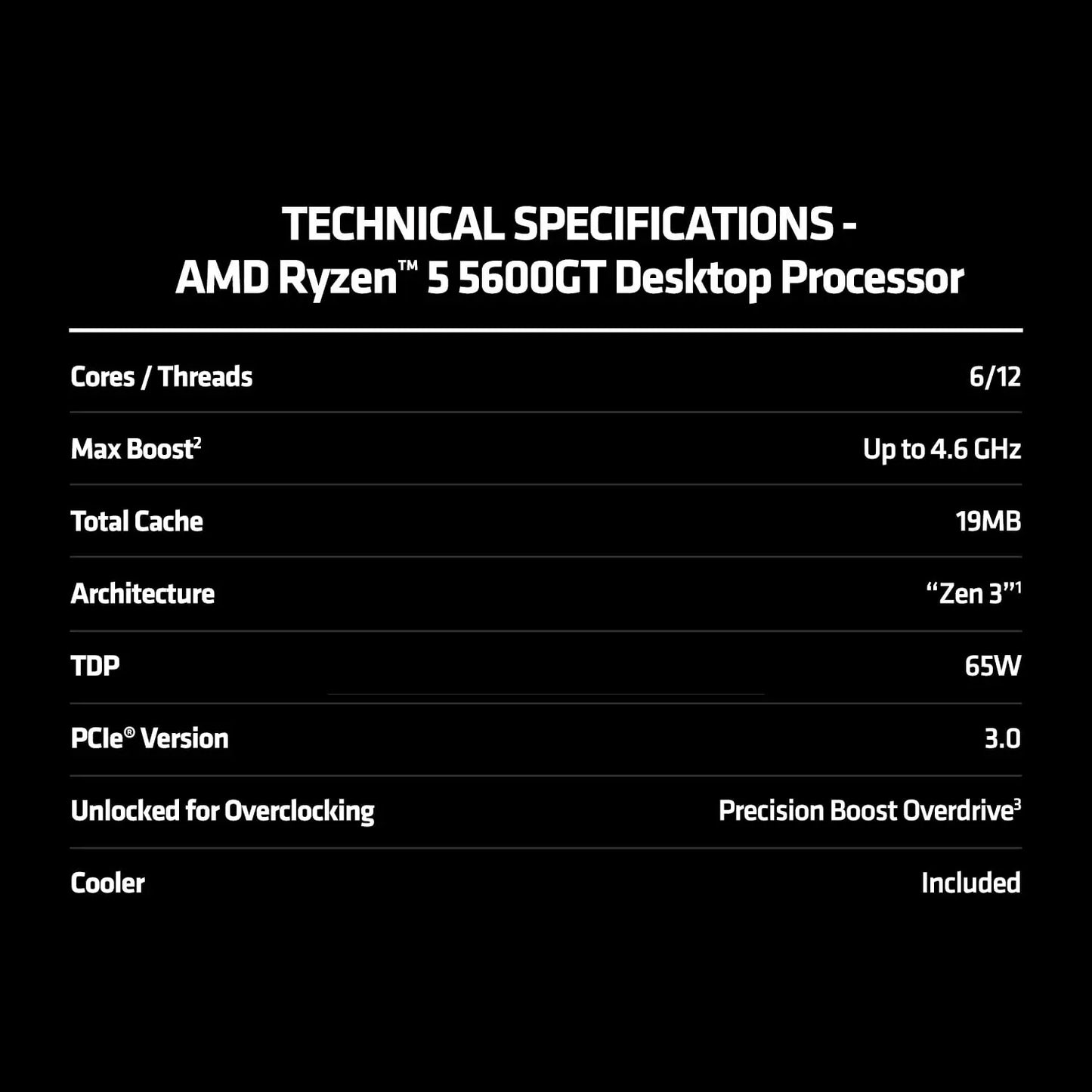 AMD Ryzen 5 5600GT 6 Cores 12 Threads 4.6GHz 19MB Cache AM4 Socket 64-bit Desktop Processor