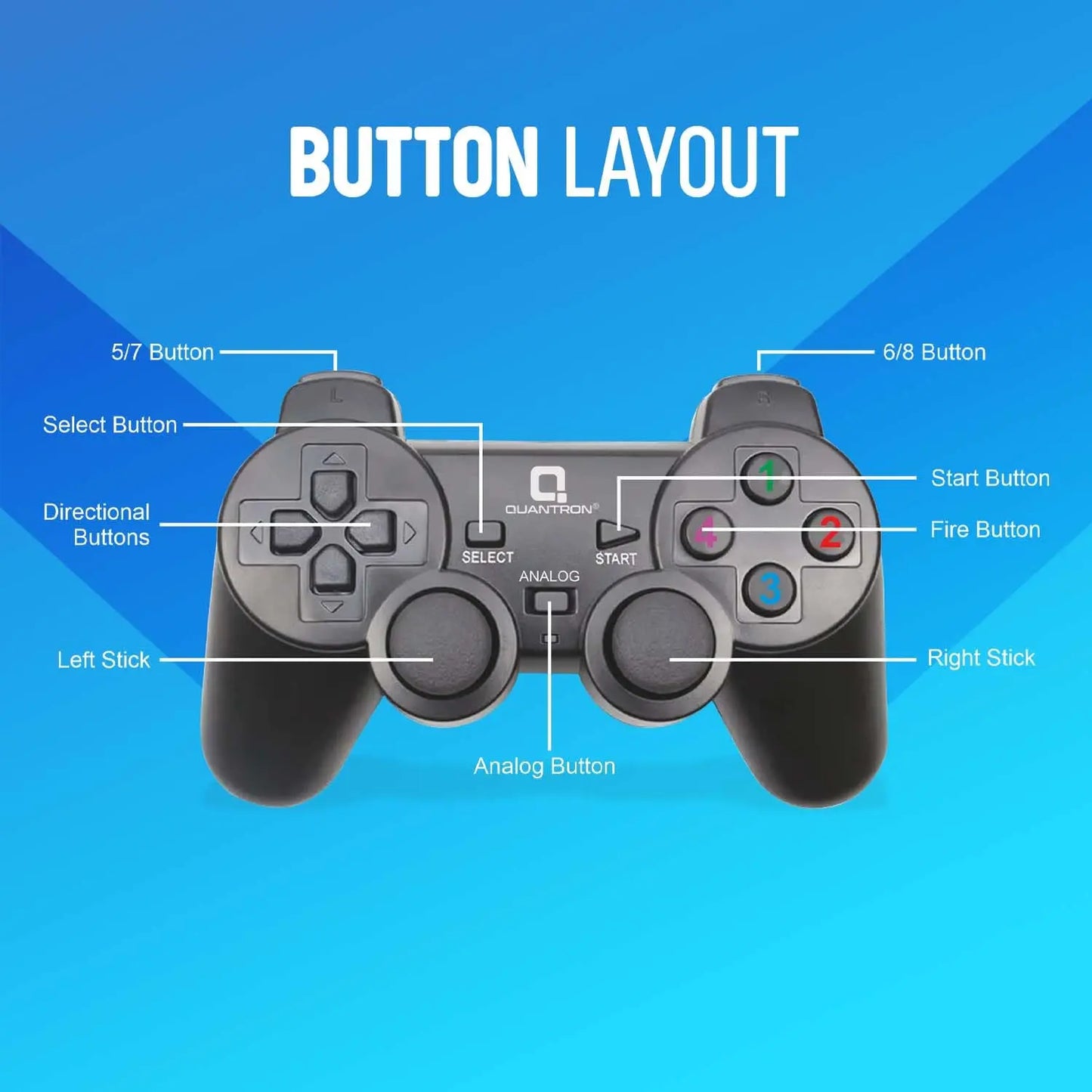 Quantron QGP-1800 USB Wired Gamepad With Vibration mode Accurate Joysticks Black