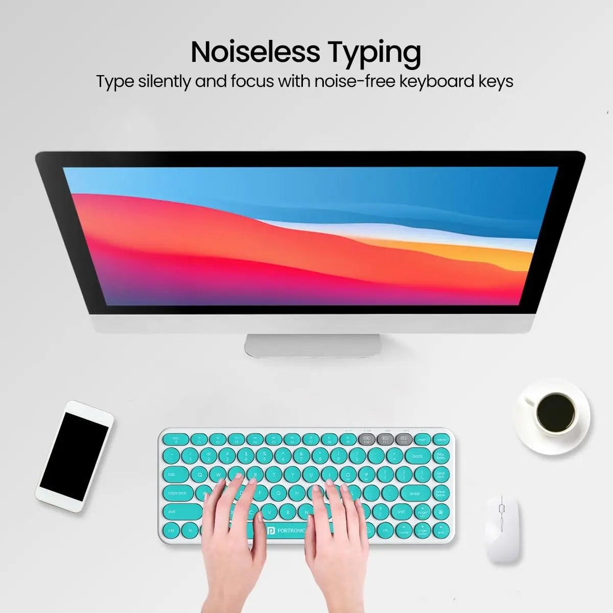 Portronics Bubble 2.0 Wireless Keyboard with Bluetooth + 2.4 GHz Receiver, Connect 3 Devices Blue