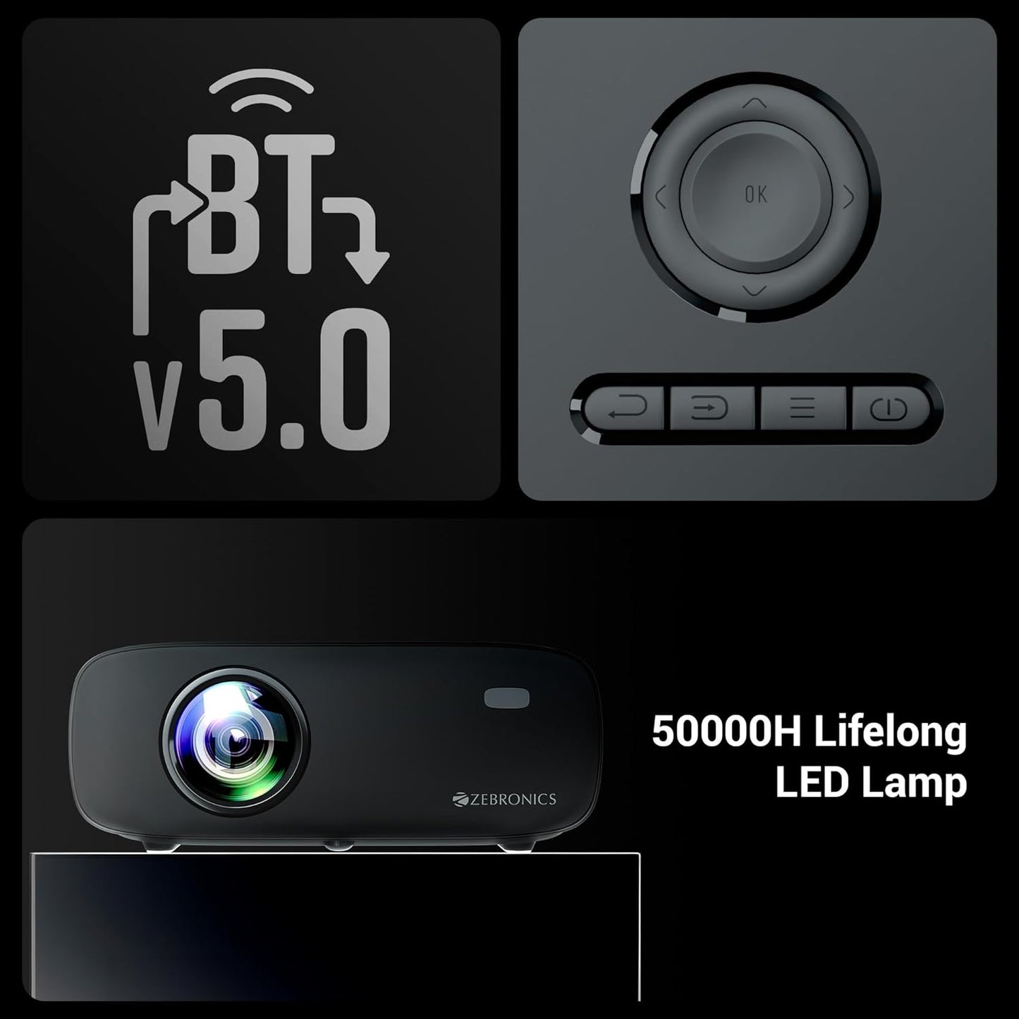 Zebronic Pixaplay 55, Smart Projector, 8000 Lumens, 4K Support
