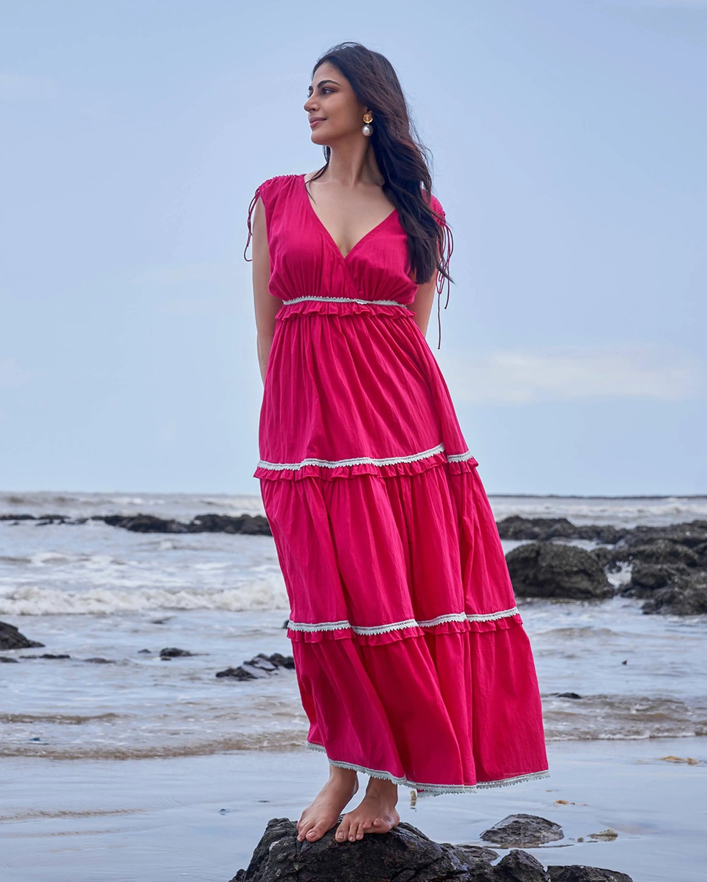 Wren Hot Pink Solid Cotton Dress My Store