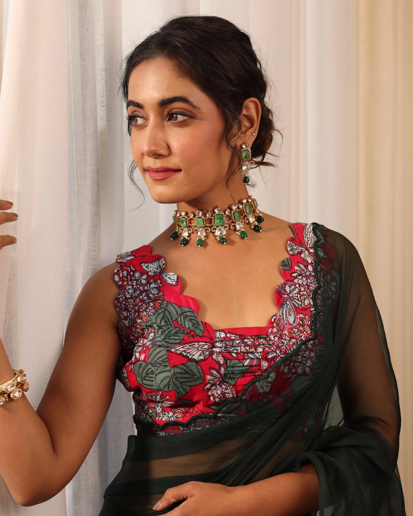 Riddhi Red Printed Chanderi Blouse My Store