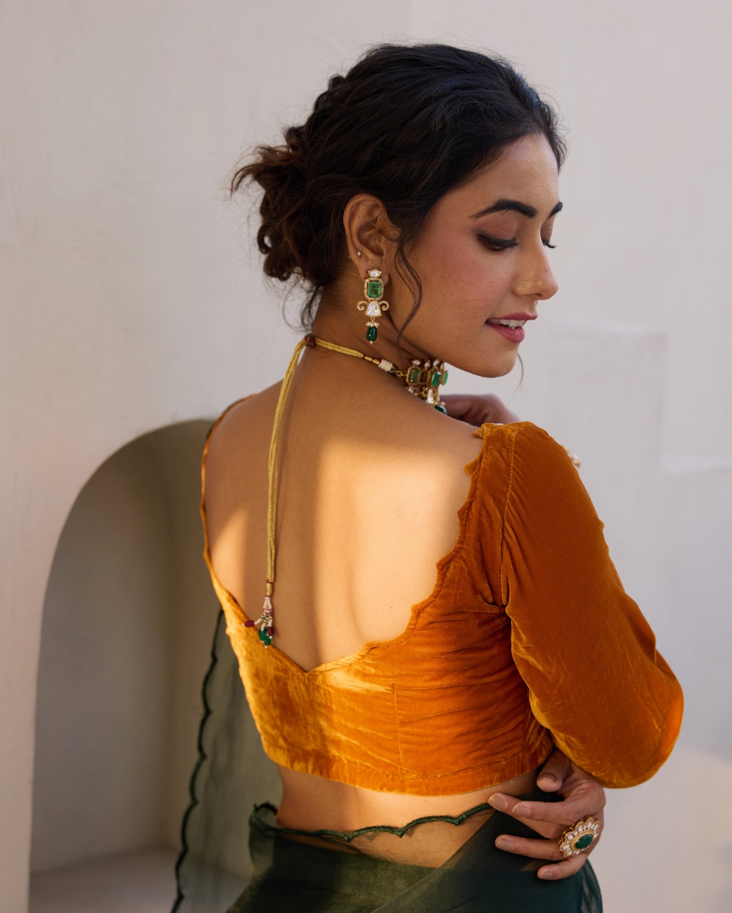 Sparrow Mustard Velvet Embroidered Blouse My Store