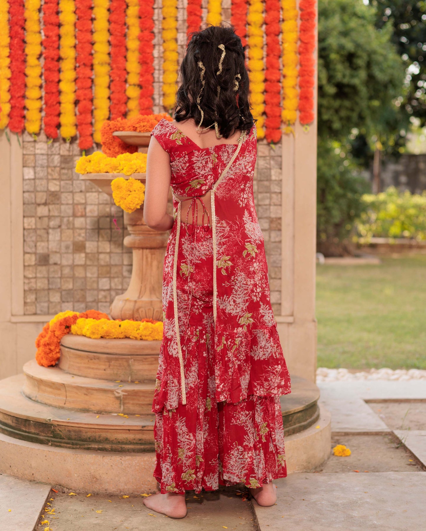 Scarlet Siren Red Georgette Cape Sharara Set My Store