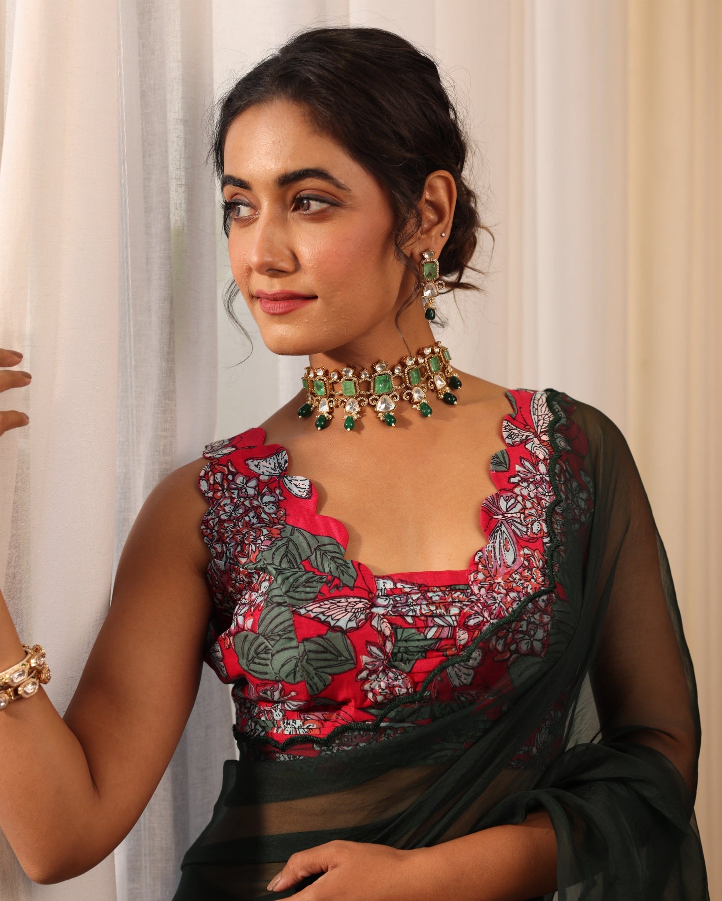 Riddhi Red Printed Chanderi Blouse My Store