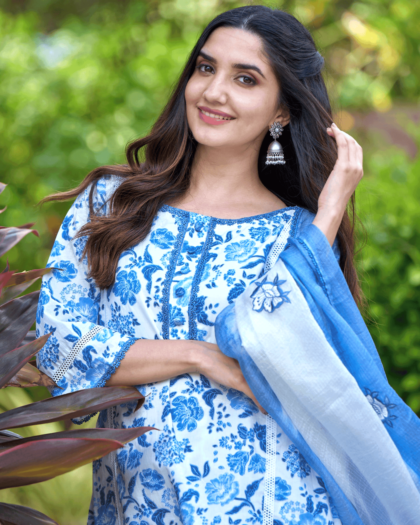 Fresh Blue Printed Cotton Suit Set My Store