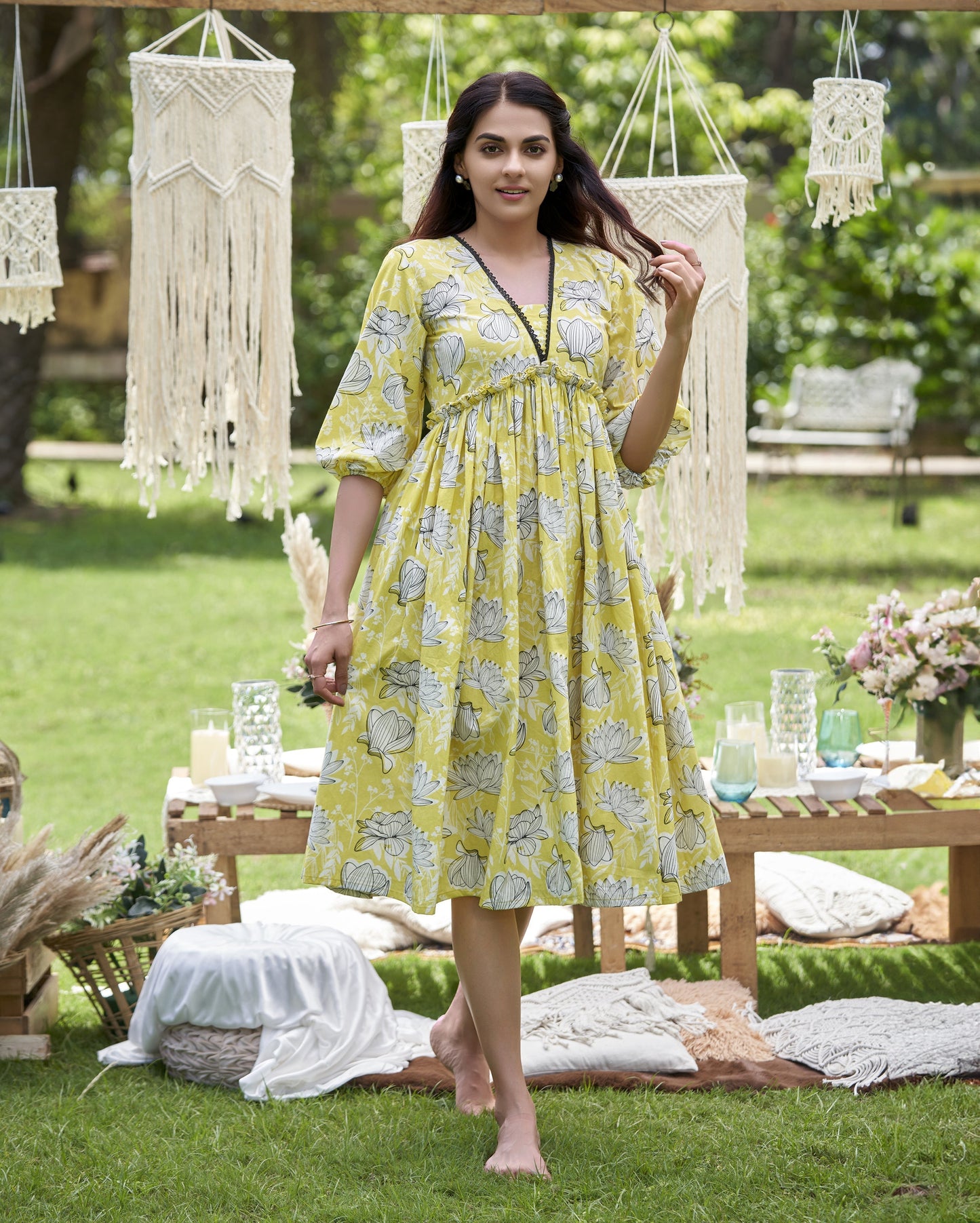 Zenith Yellow Printed Cotton Dress Quick Cart