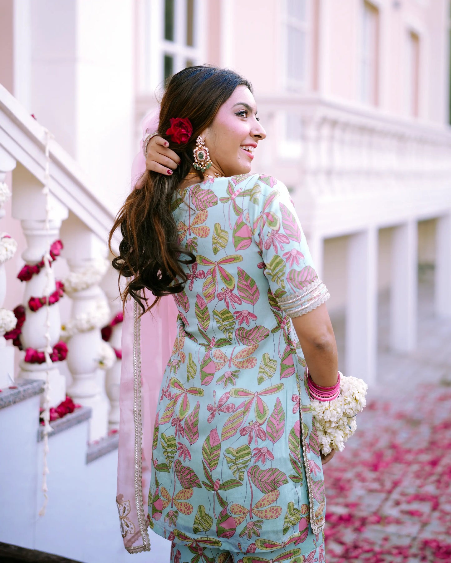 Aarav Sky Blue Printed Georgette Sharara Set My Store