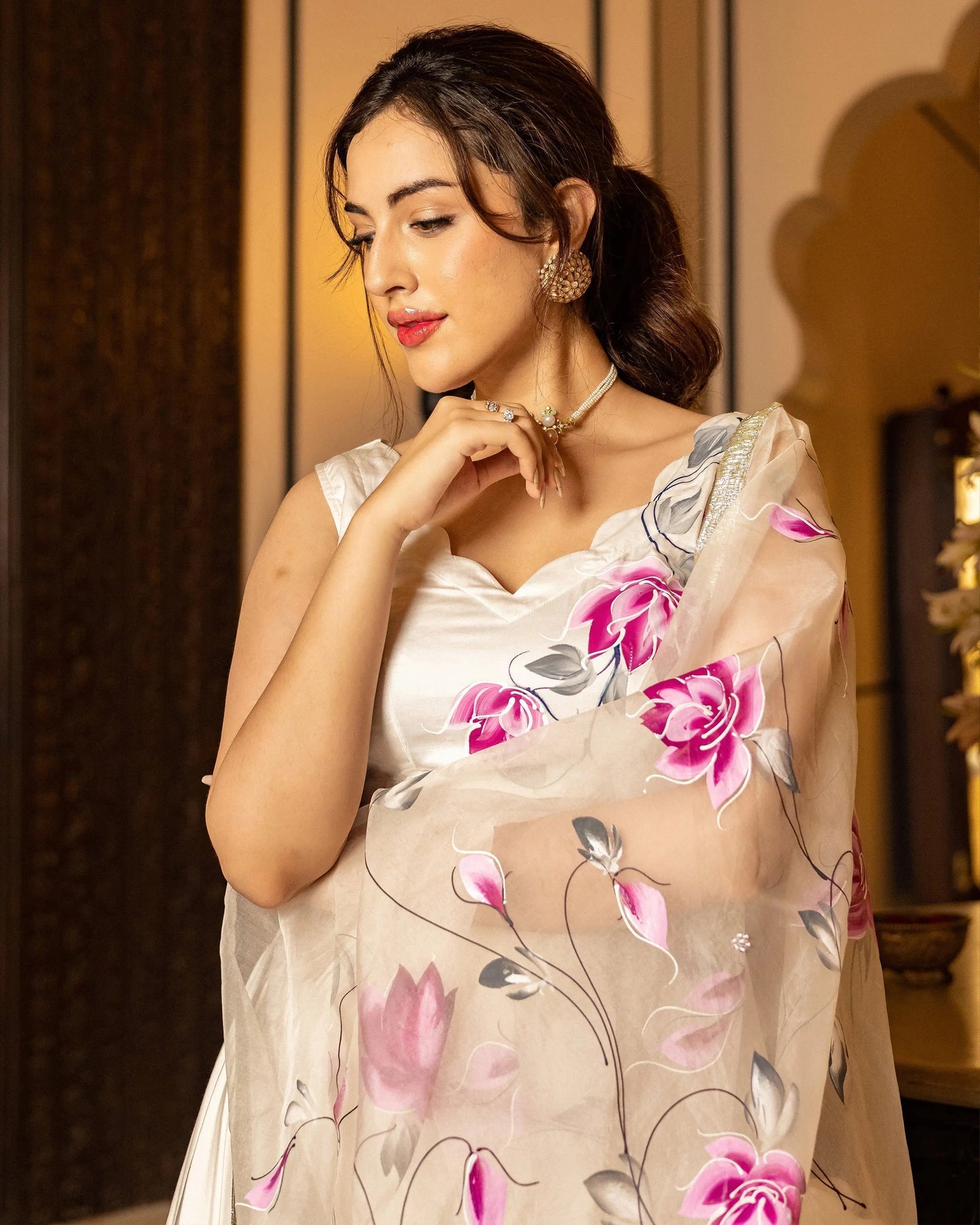 Sefid Handpainted Lehenga Set My Store