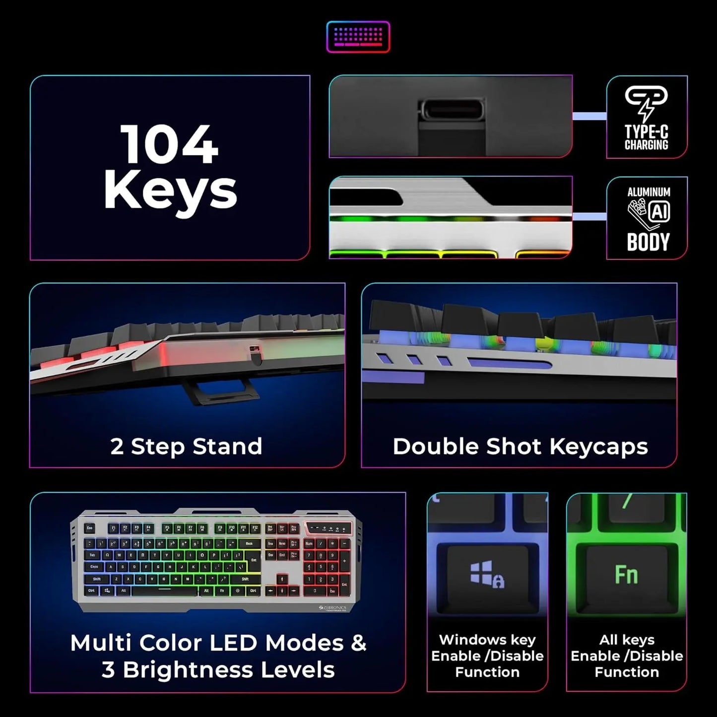 Zebronics Transformer PRO Gaming Wireless Keyboard & Mouse Combo Black