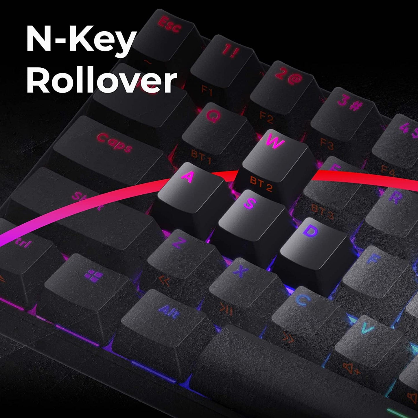 Zebronics Zeb-MAX NINJA 61 keys wireless mechanical keyboard with 3 Bluetooth connections, 2.4GHz Nano receiver, Type Black
