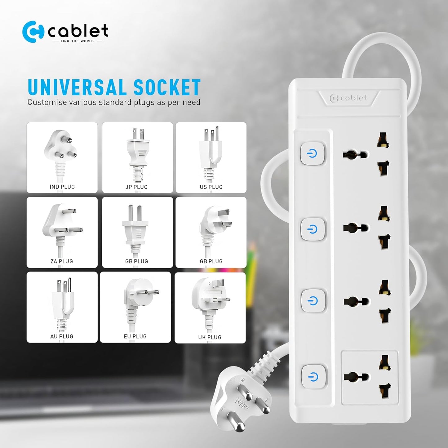 Cablet 4 Socket 4 Switch 1.8m Spike 4040-18