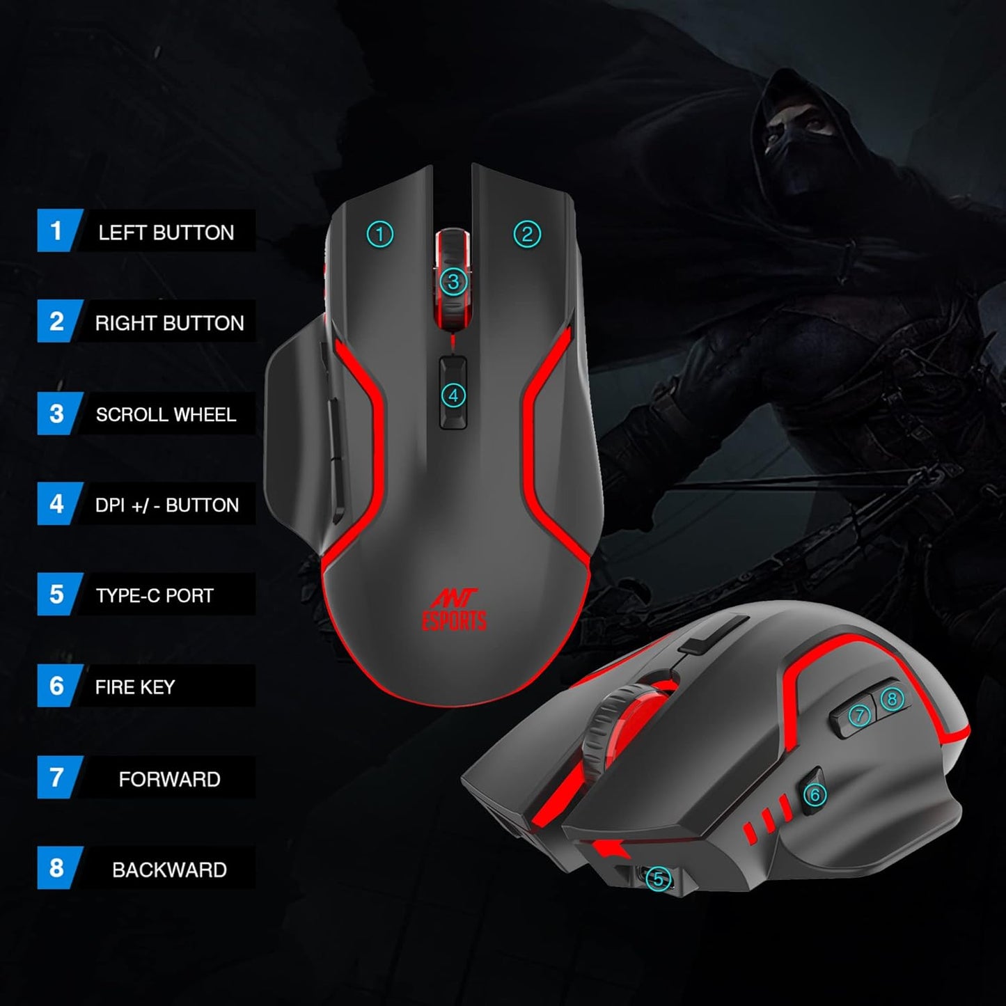 Ant Esports GM320 Pro RGB Wireless Gaming Mouse Black
