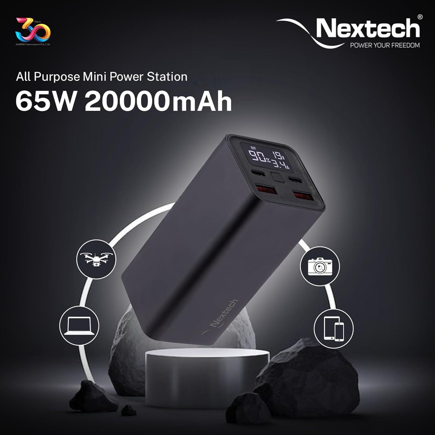 Nextech Power Bank 20000 MAH 65W PDQC NPC1560