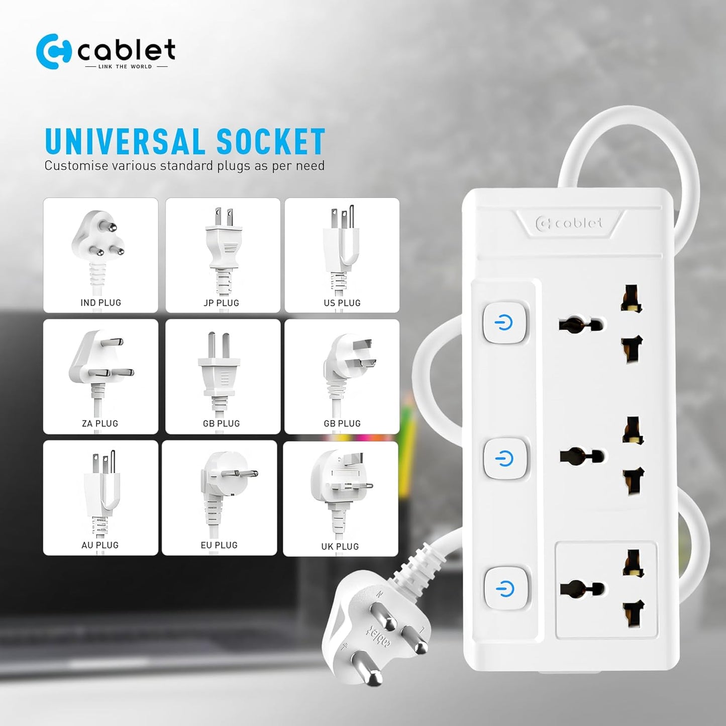 Cablet 3 Socket 3 Switch 4.5m Spike 3030-45