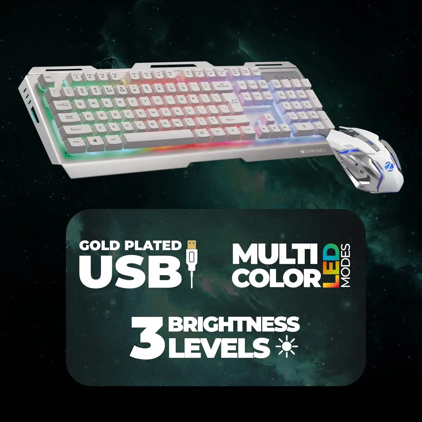 Zebronics Zeb-Transformer Gaming Keyboard and Mouse Combo USB, Braided Cable White