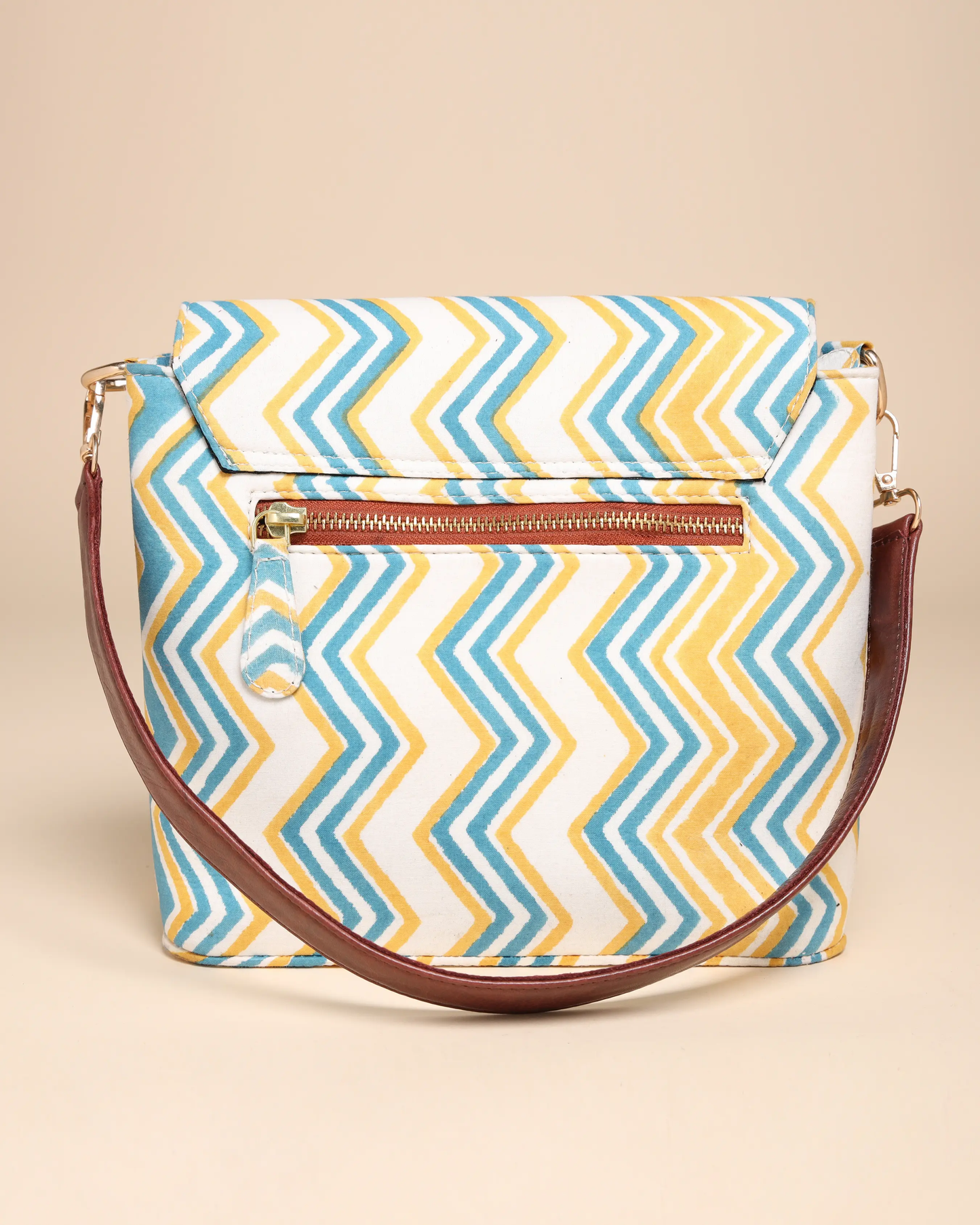 Zigzag Cotton Blockprinted Medium Shoulder Bag My Store
