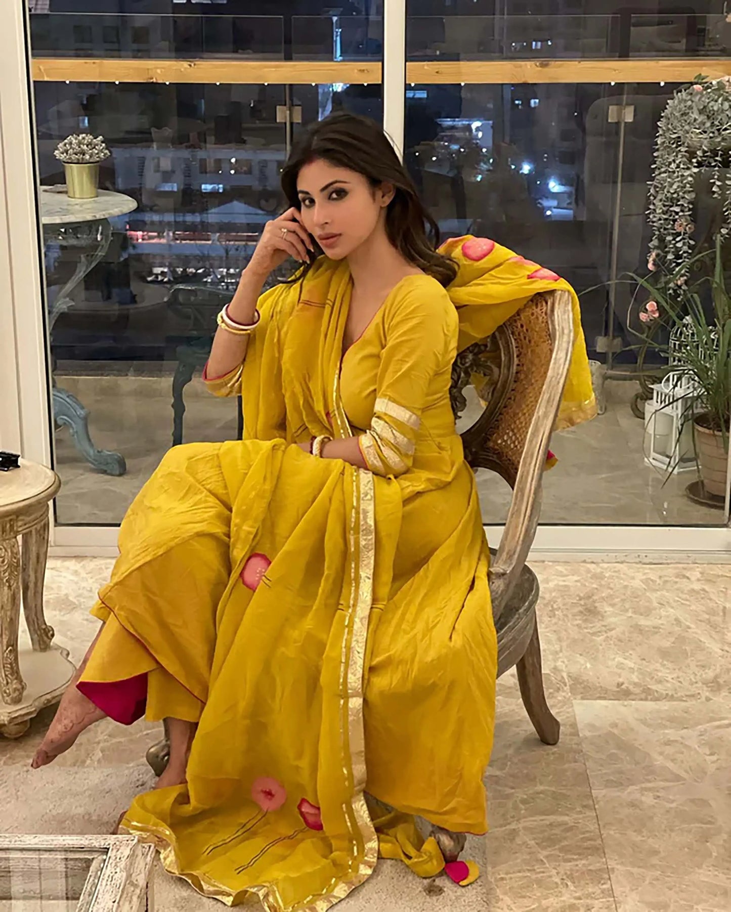 Yellow Organza Handpainted Suit Set My Store