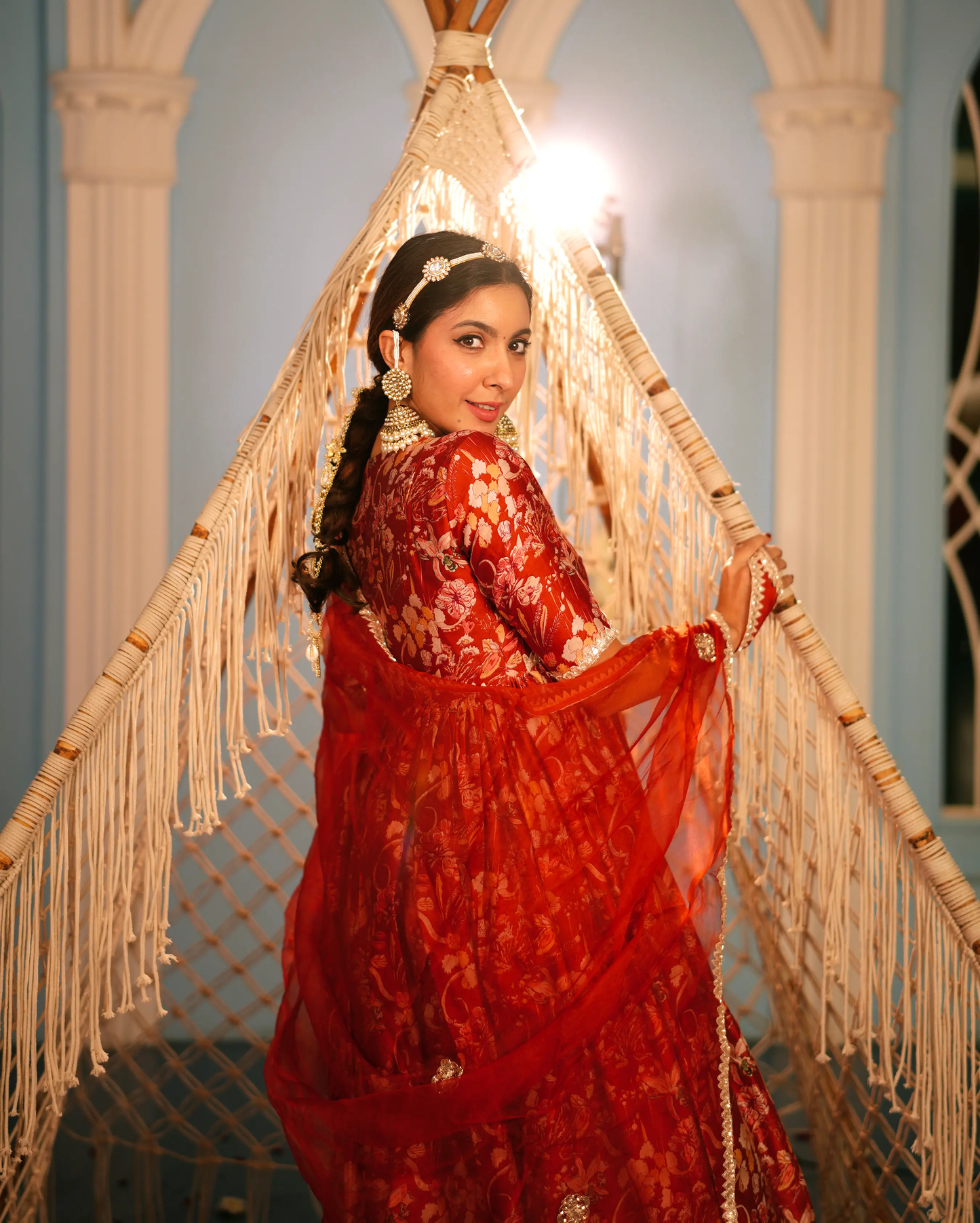 Aanchal Orange Printed Chanderi Suit Set My Store