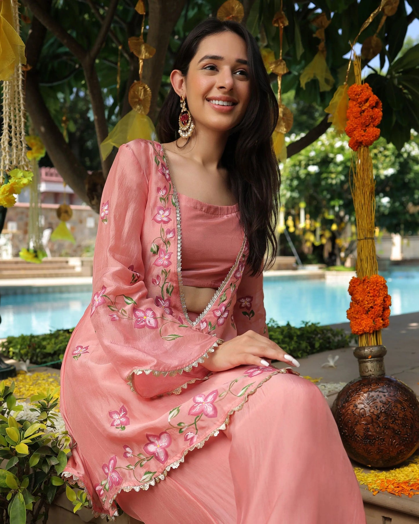 Peach Mystery Handpainted Silk Coord Set My Store