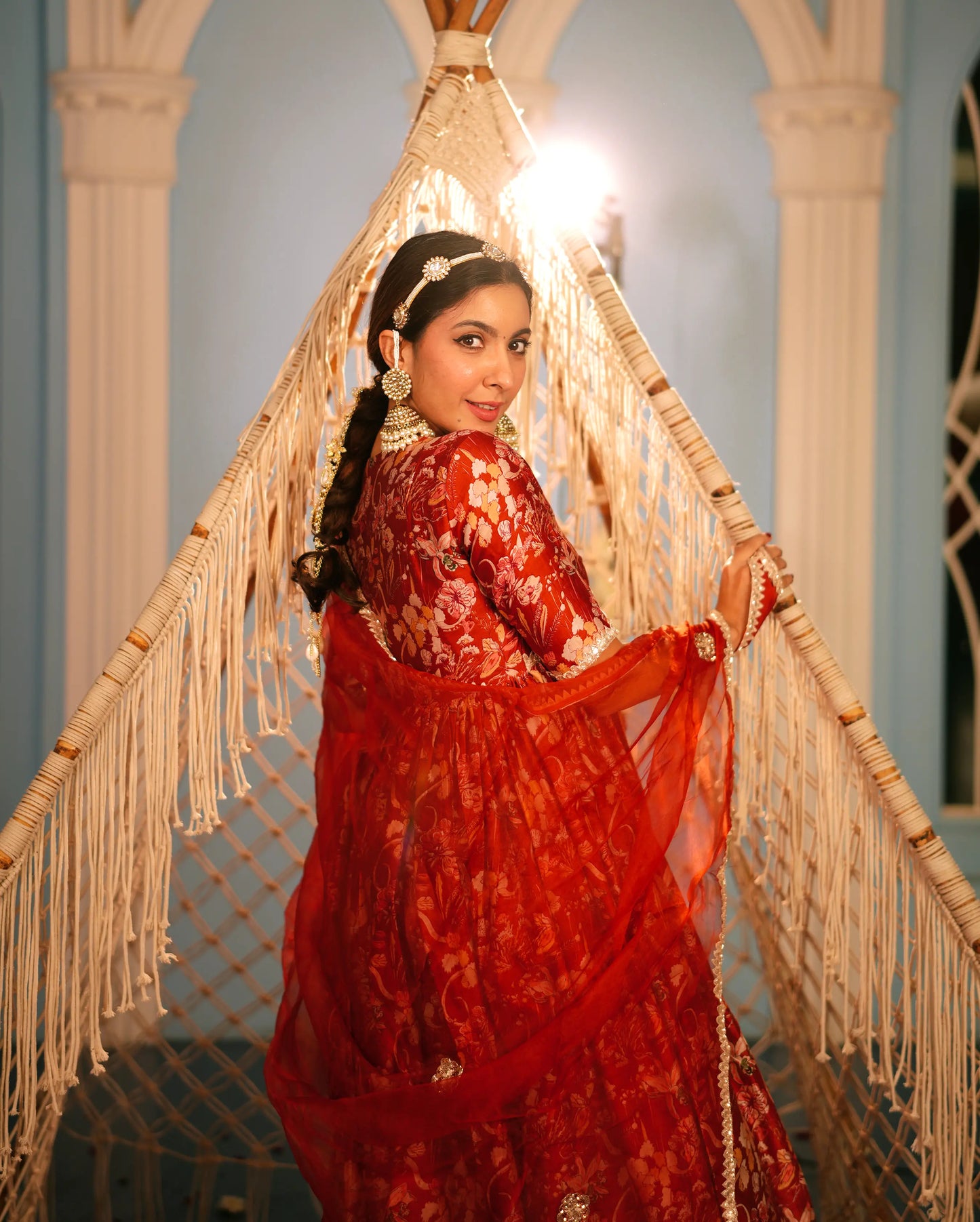 Aanchal Orange Printed Chanderi Suit Set My Store