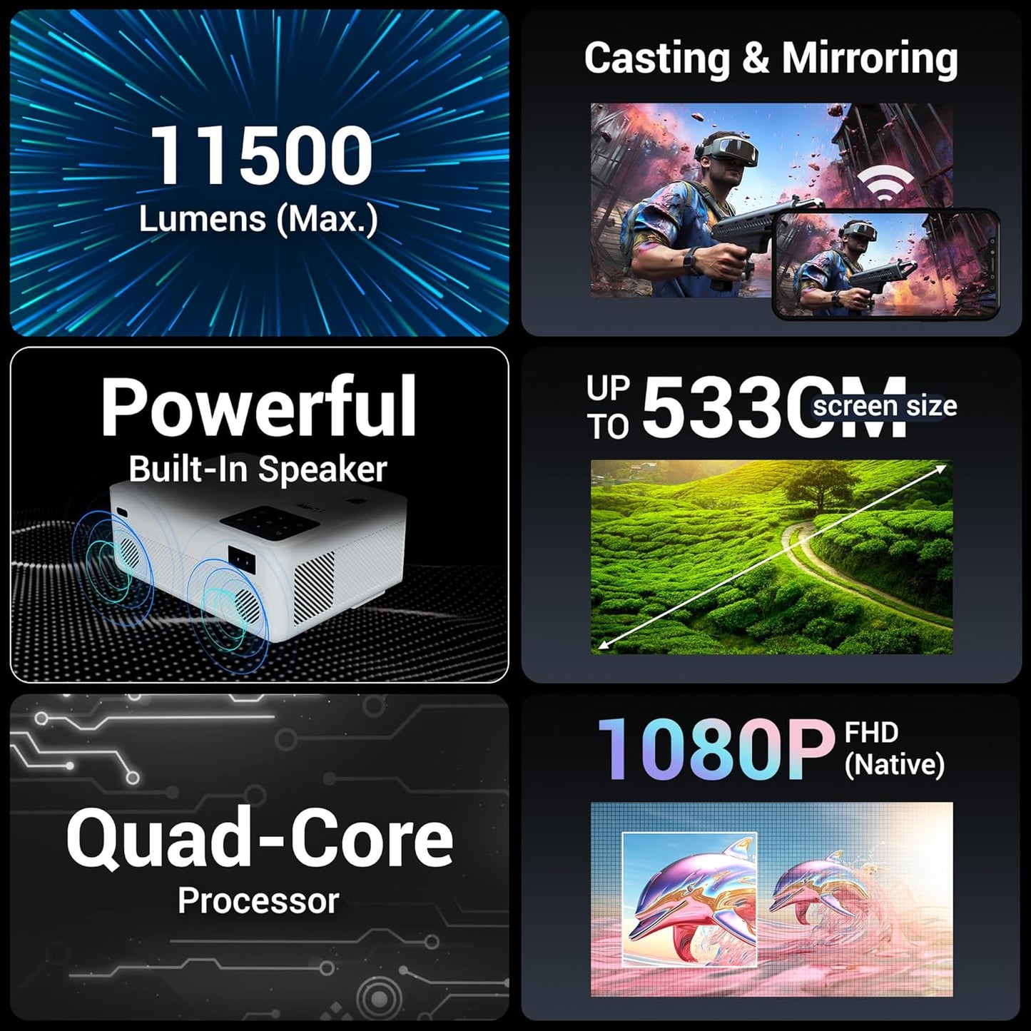 Zebronic Pixaplay 58, Smart Projector, 11500 Lumens, 4K Support