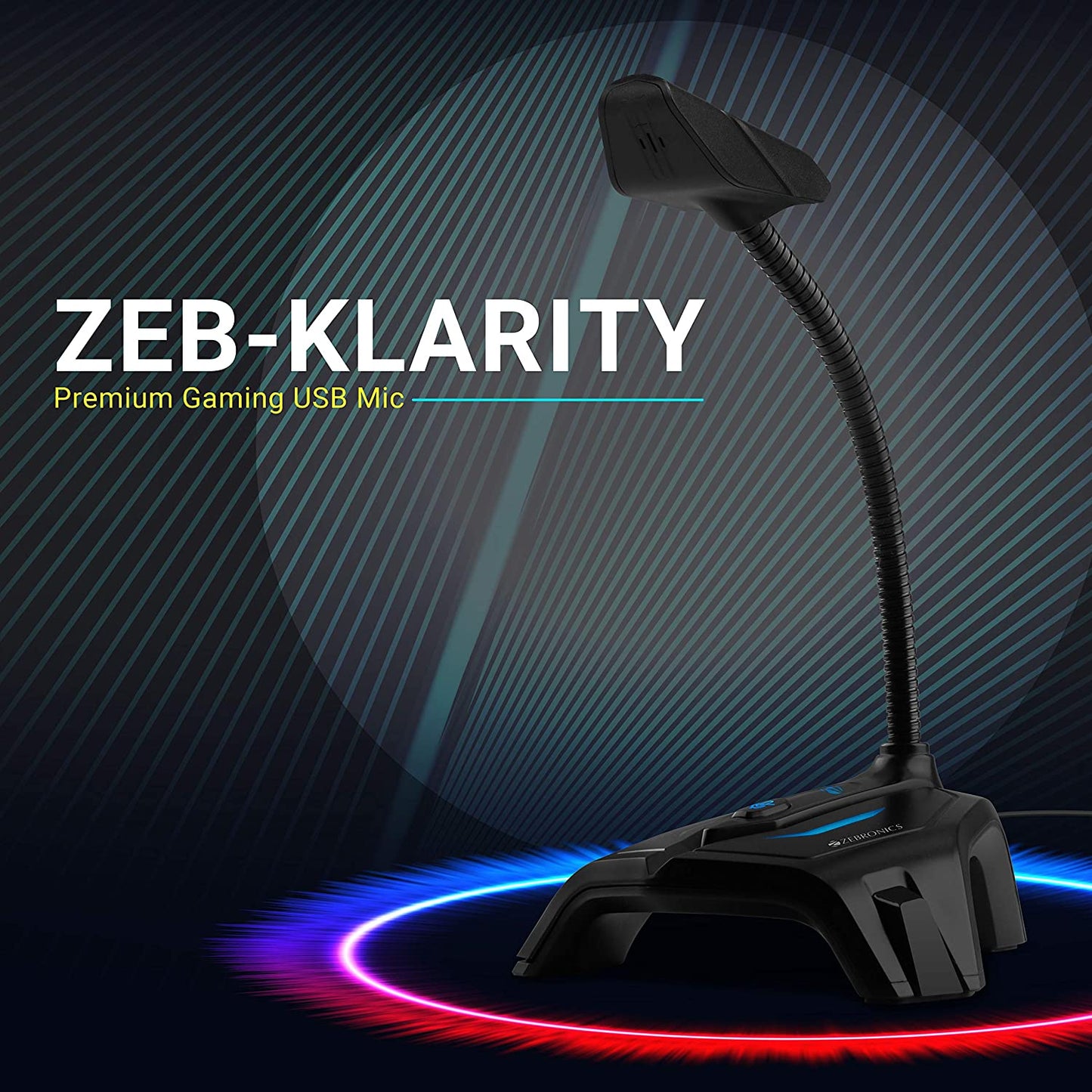 Zebronics Zeb-Klarity USB Gaming Mic for Recording Streaming, compatible with PC, Omni Directional sound pickup, Flexible Neck, Mute Button