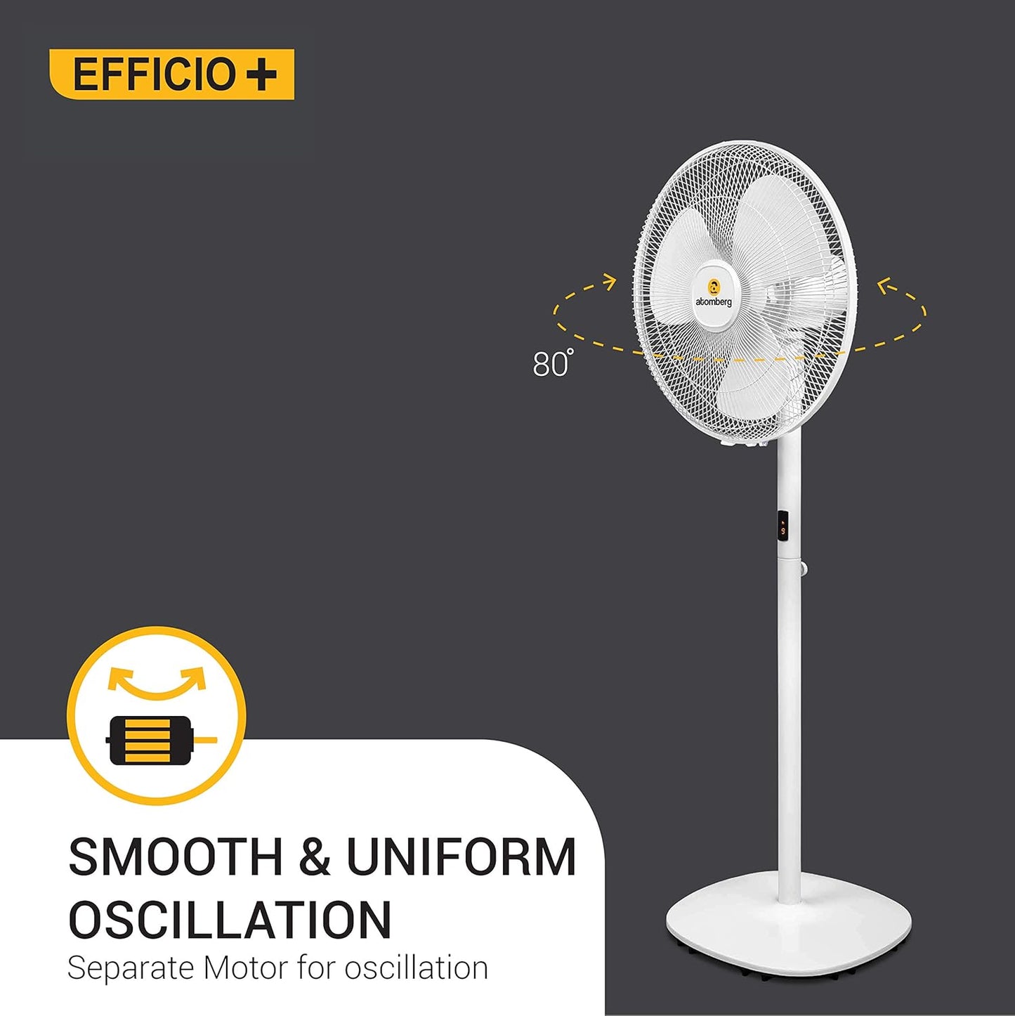 Atomberg Efficio+ 400mm Pedestal Swing Fan High Speed BLDC Motor with Remote Control White