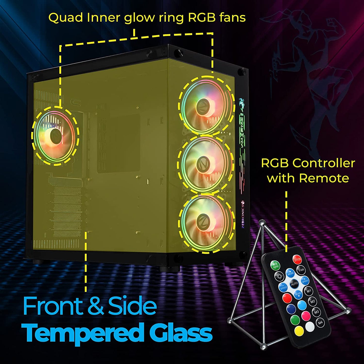 Zebronics Zeb Hermes Premium Gaming Cabinet Tempered Glass Panel
