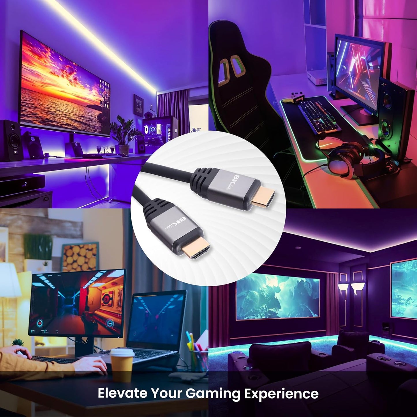 Nextech NC105 8K HDMI 2.1 Ultra HD Active Opticlal Fibre Cable with 8K@60Hz, 4K@120Hz, High Speed 48Gbps, eARC, 3D connectitiy, Compatible with All HDMI Devices, TV Set-top Box, Gaming Console 10 Meters