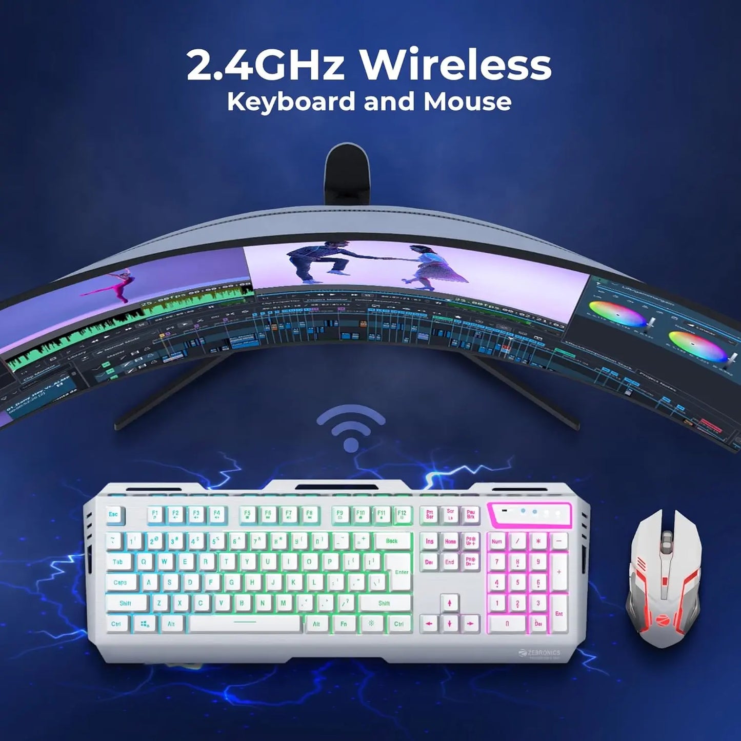 Zebronics Transformer Pro Gaming Wireless Keyboard and Mouse Combo White