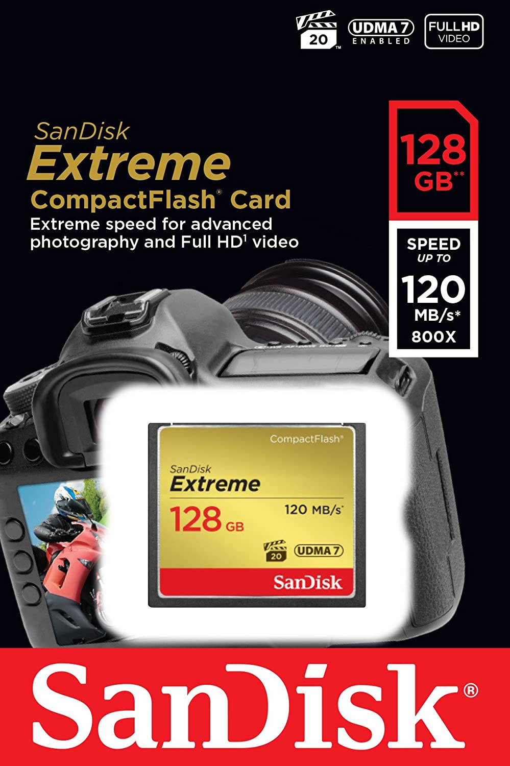 SanDisk Extreme 128GB CompactFlash Memory Card UDMA 7 Speed Up To 120MB/s