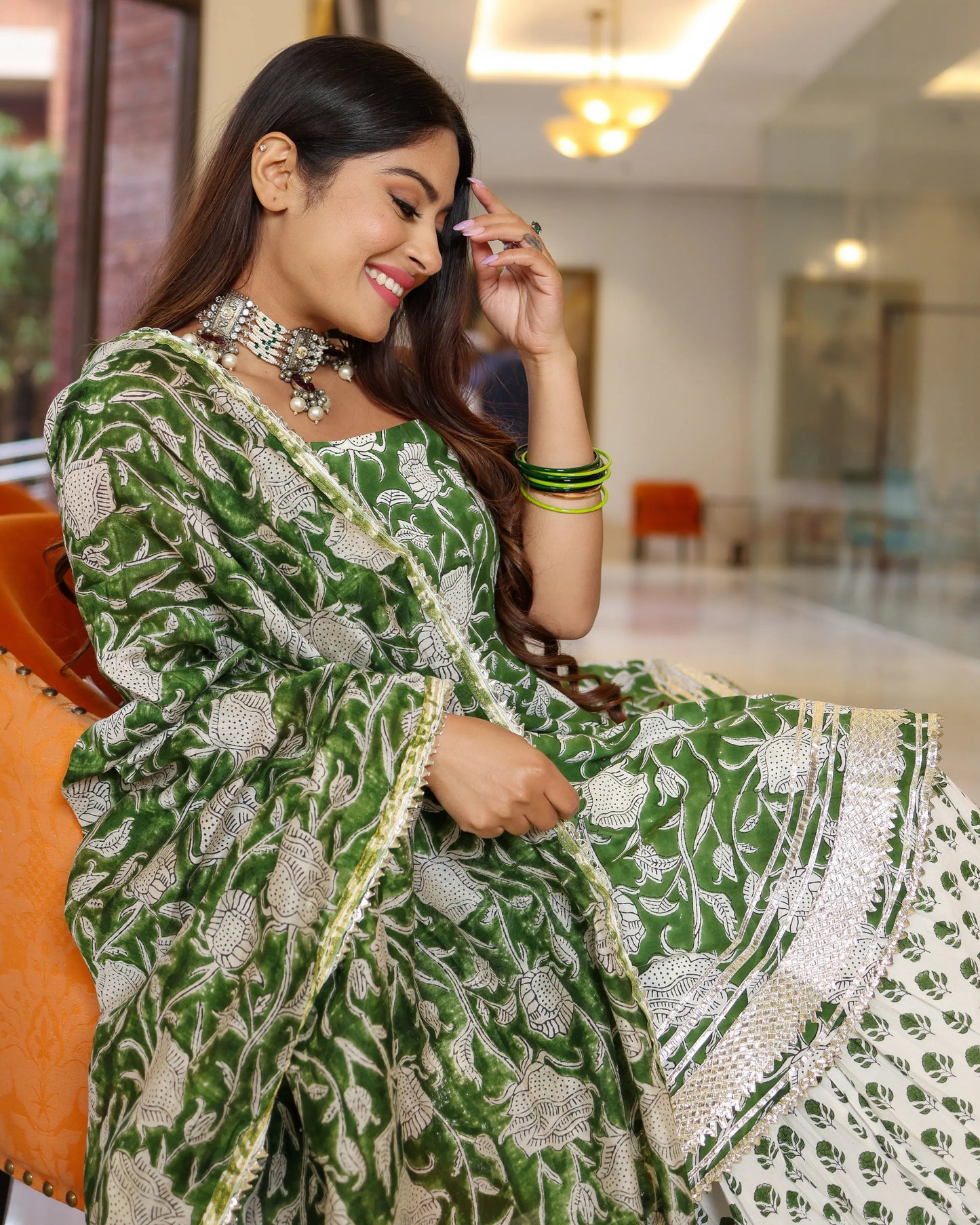 Green Butterfly Handblock Sharara Set My Store