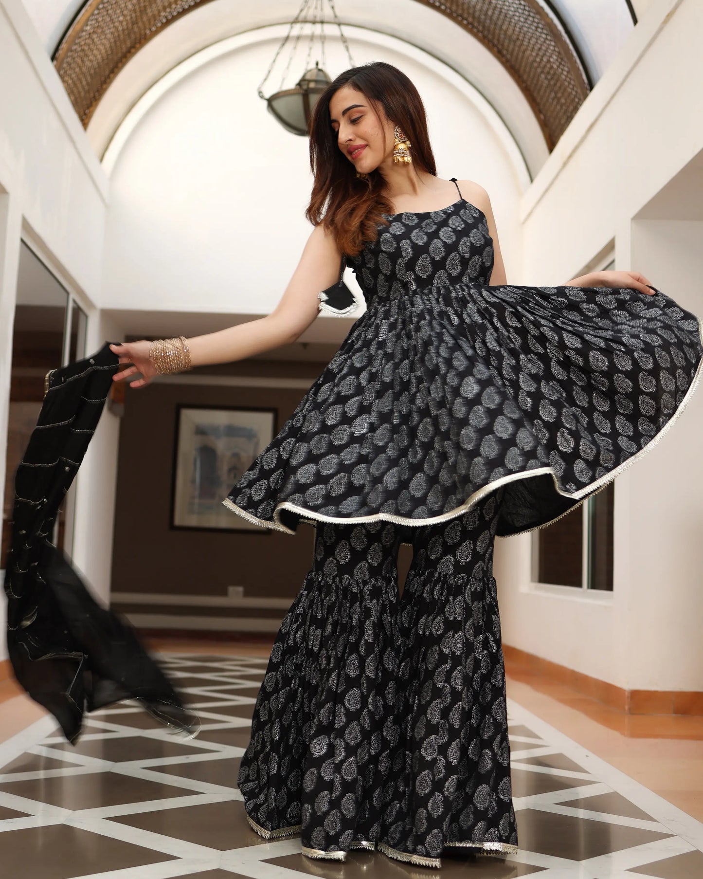 Fresh Black Handblock Sharara Set My Store