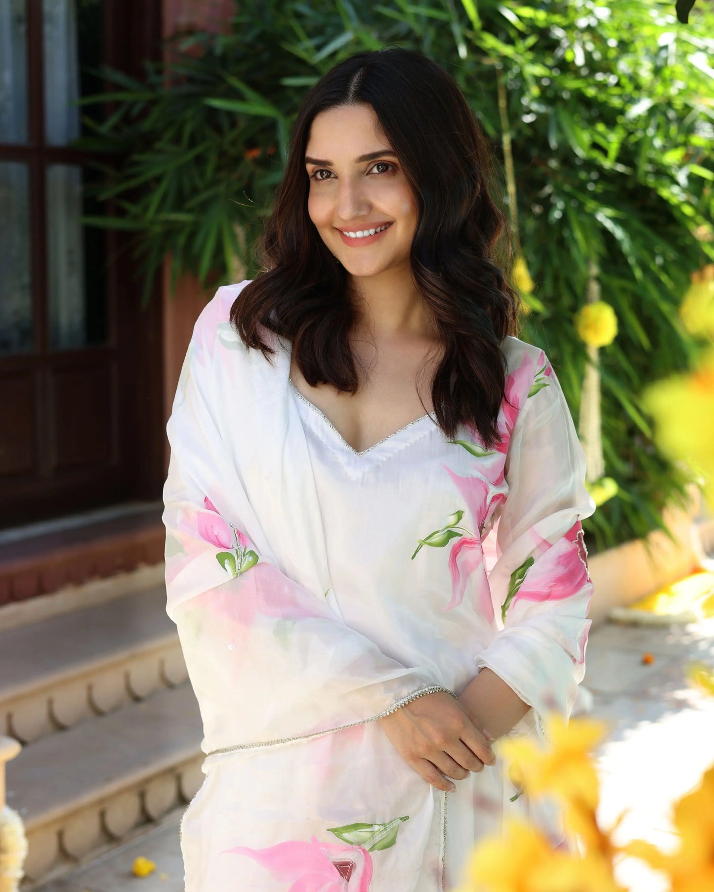 Vanilla Mist Handpainted Silk Suit Set My Store