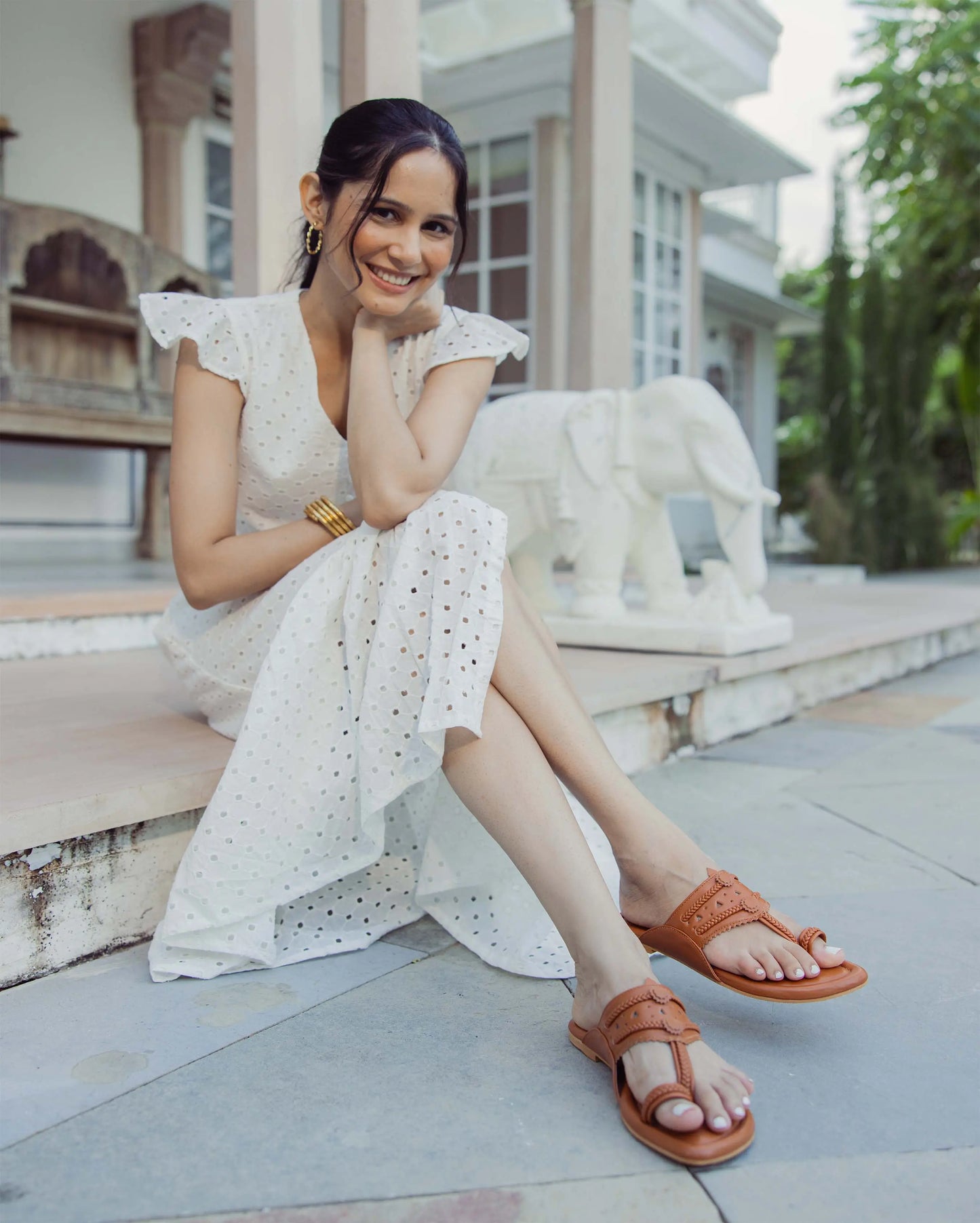 Windsor Tan Solid Kolha Flats My Store