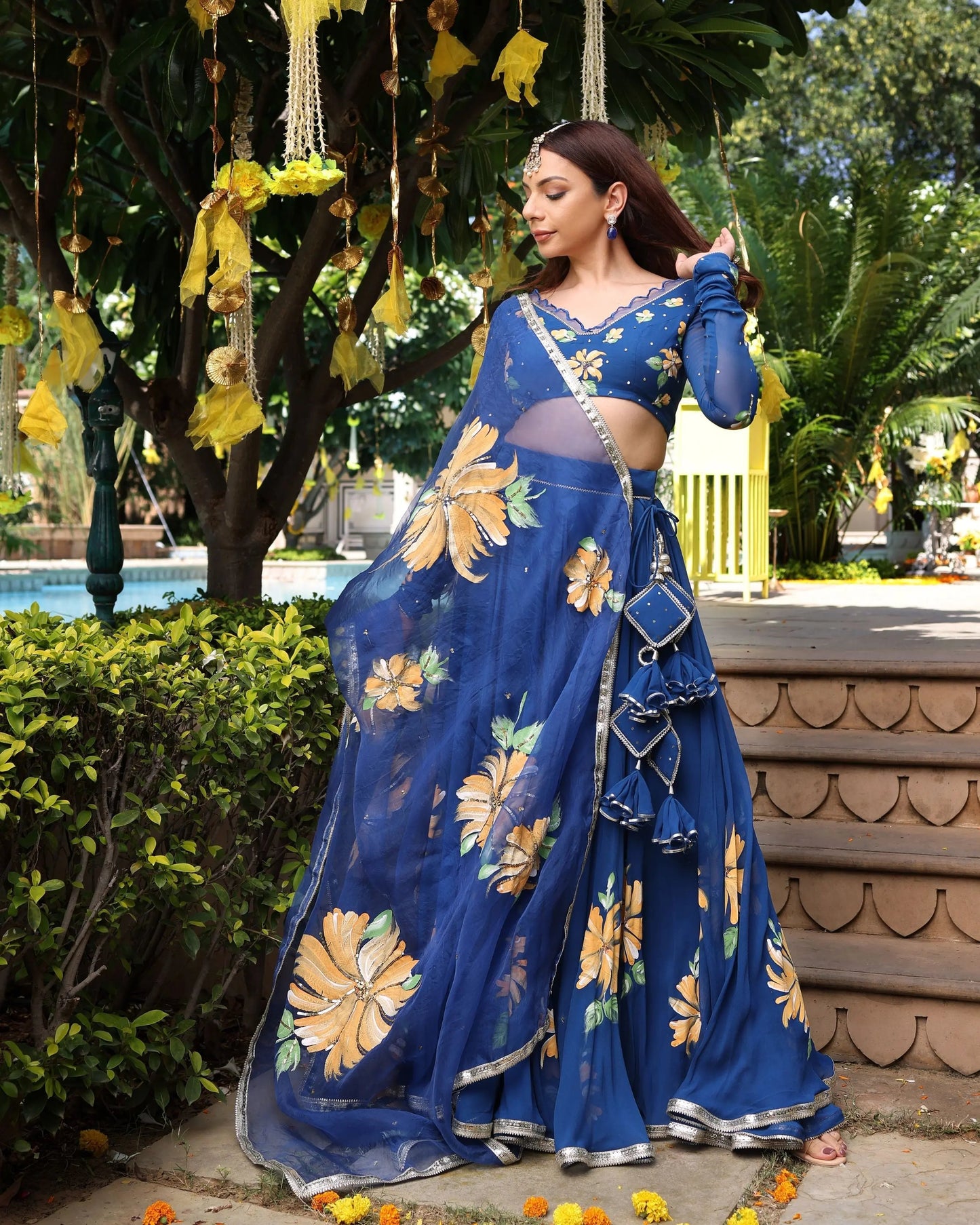 Madison Blue Handpainted Georgette Lehenga Set My Store