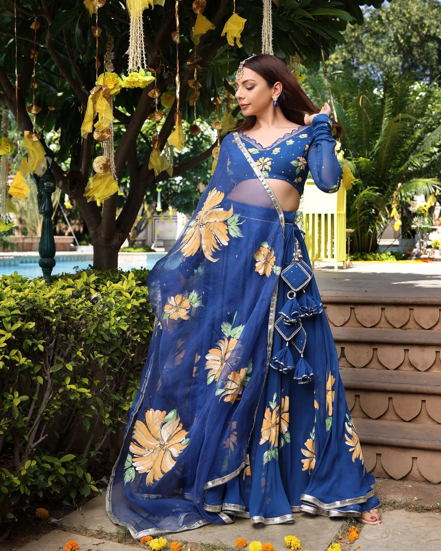 Madison Blue Handpainted Georgette Lehenga Set My Store